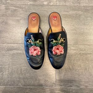 Gucci Embroidered Leather Princetown Mules